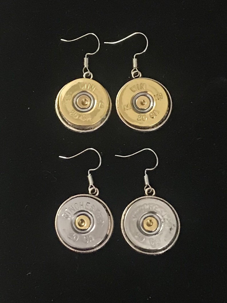 Shotgun shell jewelry, 20 gauge earrings, silver Winchester Remington skeet trap sporting clays shooting hunting jewelry image 1