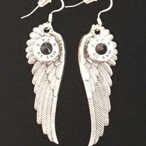 Bullet jewelry bullet earrings Harley wings Silvertone ammo gift for her image 3