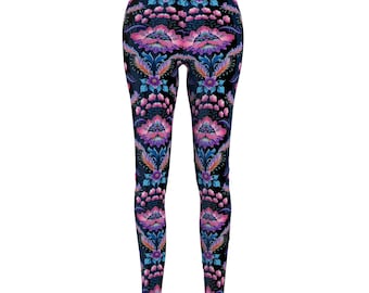 Damskie legginsy casualowe z kwiatowym wzorem, krojone i szyte (AOP)