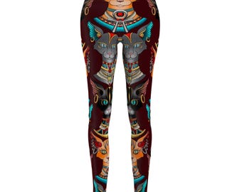Egyptian mythology cat, bast Women's Cut & Sew Casual Leggings (AOP)