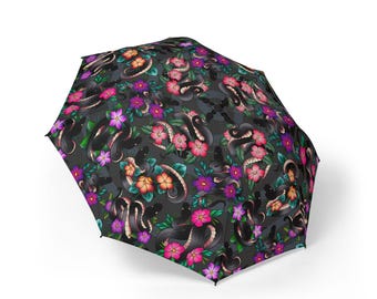 Ball python, snake, flowers Semi-Automatic Foldable Umbrella