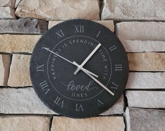 Slate Family Wall Clock, Round, Etched, Sandblasted, Personalized, Rustic Home Decor, Gift for Men, Gift for Woman, Housewarming, New Home