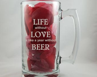 Valentine's Day Beer Mug - Glass Etched, Husband Boyfriend Valentine's Day Gift, Beer Connoisseur, Anniversary Birthday Gift, Man Cave, Bar