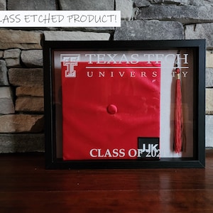 Etched Graduation Cap Tassel Shadowbox: University Keepsake Frame - ANY SCHOOL or UNIVERSITY