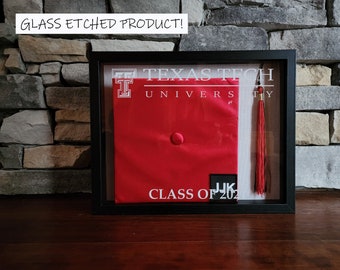 Graduation Cap Tassel Shadowbox, ANY SCHOOL or UNIVERSITY, Etched, Sandblasted, Milestone Keepsake Frame, Graduation Gift, Grad, Class of