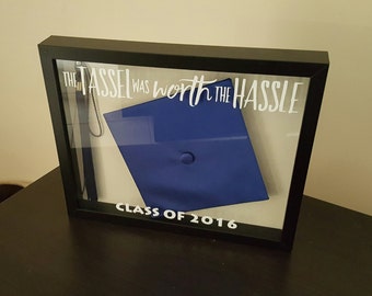 Graduation Cap Tassel Shadowbox, TASSEL Was WORTH The HASSLE, Milestone Keepsake Frame, Son Daughter Graduation Gift, Graduate, Class of