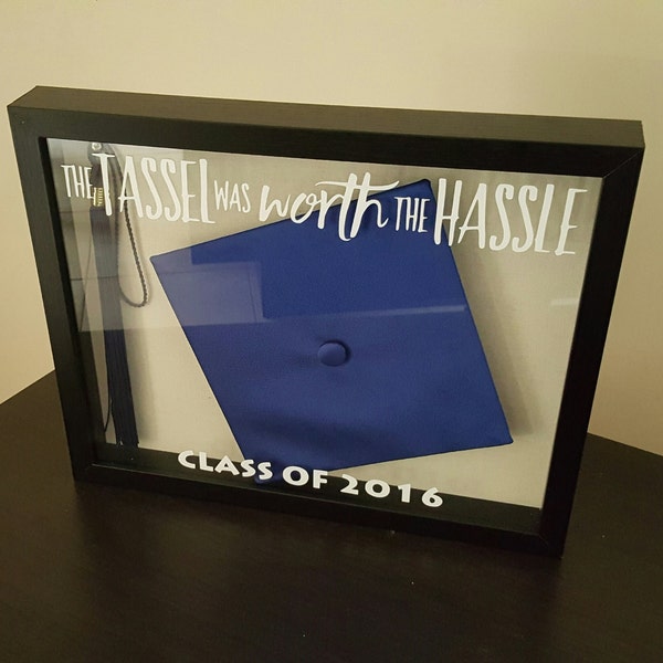 Graduation Cap Tassel Shadowbox, TASSEL Was WORTH The HASSLE, Milestone Keepsake Frame, Son Daughter Graduation Gift, Graduate, Class of