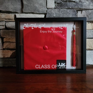 Etched Graduation Cap Tassel Shadowbox: Milestone Keepsake Frame - OH The PLACES You WILL Go
