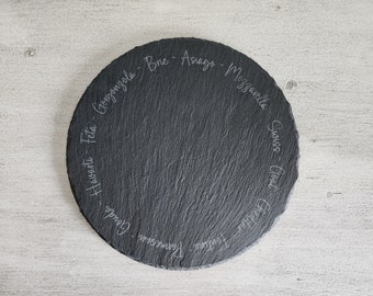 Slate Charcuterie Cheese Board, Cheese Names, Etched, Sandblasted, Hosting Dinner Party, Appetizer Plate, Cheese Wine Pairing, Housewarming