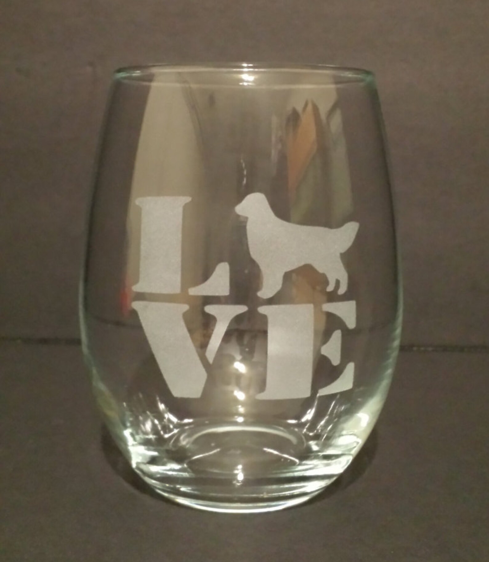 Dog Lover Wine Glasses stemless Deep Etched Hand Crafted Etsy