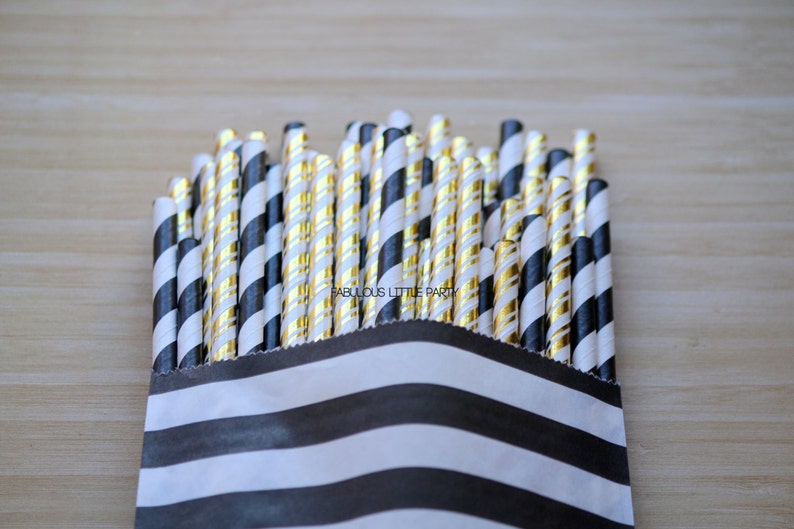 Black and Gold Foil Party Straw Mix The Great Gatsby Party DecorationsBridal ShowerBirthdayWeddingGraduationBaby Gold FoilBlackWhite