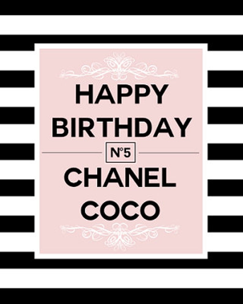 HAPPY BIRTHDAY Party sign Chanel Coco centerpiece table