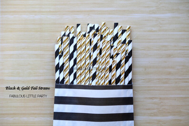 Black and Gold Foil Party Straw Mix The Great Gatsby Party DecorationsBridal ShowerBirthdayWeddingGraduationBaby Gold FoilBlackWhite