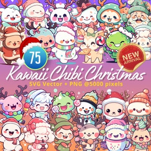 Kawaii Chibi Animal SVG Clipart Cute Stickers Digital Prints Products Printable Scrapbooking Digital Stickers Art Cute Christmas Bundle PNG
