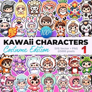 Kawaii Costume Animal SVG Designs Cute Stickers Digital Prints Products Printable Scrapbooking Digital Stickers Art Cute Bundle SVG Cute PNG