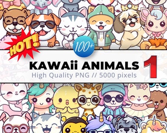 Kawaii Animals clipart Cute Adorable Designs for Crafts Digital Projects Stickers Scrapbooking Digital Stickers Art cute clipart bundle PNG