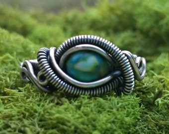 Fantasy Ring in Reconstituted Turquoise and Sterling Silver / Wire Wrapped Ring / Gemstone Lover Gift / Wire Wrapped Jewelry / Festival Ring