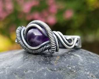 Fantasy Ring in Amethyst and Sterling Silver / Wire Wrapped Ring / Fantasy Jewelry / Wire Wrapped Jewelry / Festival Jewelry / Wire Weave