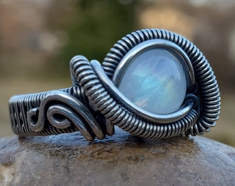 Fantasy Ring in Moonstone and Sterling Silver / Wire Wrapped Ring / Fantasy Jewelry / Wire Wrapped Jewelry / Festival Jewelry / Wire Weave