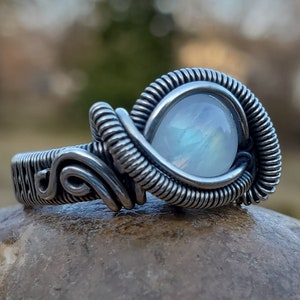Fantasy Ring in Moonstone and Sterling Silver / Wire Wrapped Ring / Fantasy Jewelry / Wire Wrapped Jewelry / Festival Jewelry / Wire Weave