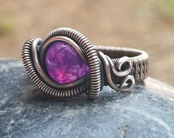 Fantasy Ring in Purple Agate and Copper / Wire Wrapped Ring / Gemstone Lover Gift / Wire Wrapped Jewelry / Festival Ring / Copper Wire Ring