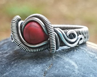 Fantasy Ring in Red Howlite and Sterling Silver / Wire Wrapped Ring / Fantasy Jewelry / Wire Wrapped Jewelry / Festival Jewelry / Wire Weave