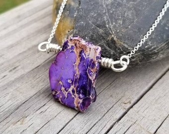 Purple Imperial Jasper Necklace / Sterling Silver / Boho Jewelry / Wire Wrapped Necklace / Hippie Necklace / Sister Gift / Gemstone Lover