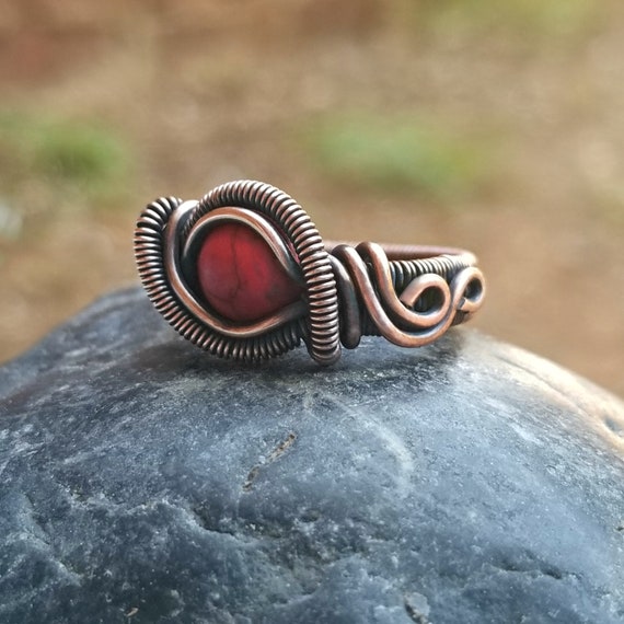 Fantasy Ring in Red Howlite and Copper / Wire Wrapped Ring / Fantasy Jewelry  / Wire Wrapped Jewelry / Festival Jewelry / Copper Wire Ring -  Canada