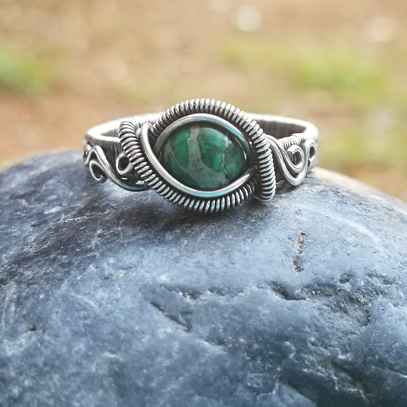 Fantasy Ring in Green Imperial Jasper and Sterling Silver / Etsy