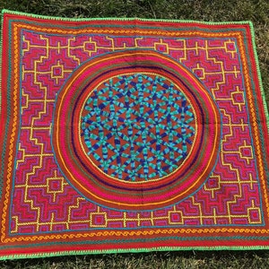 Lg Shipibo Embroidered Flower of Life Tapestry