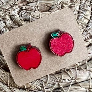 Red Wooden Apple Stud Earrings | Apple Earrings | Apple Studs | Teacher Earrings |