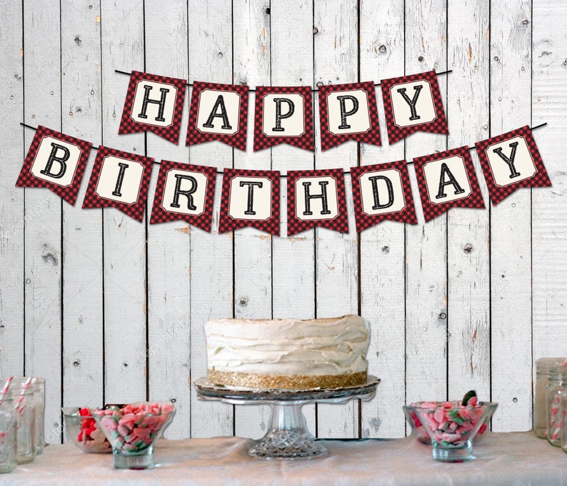 Lumberjack Birthday Banner Outdoor Theme B-Day All Text Editable Woodsman Camping Theme Birthday Boy Party Decor