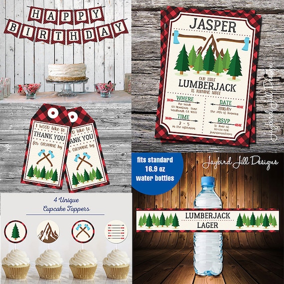 Lumberjack Birthday Banner Outdoor Theme B-Day All Text Editable Woodsman Camping Theme Birthday Boy Party Decor