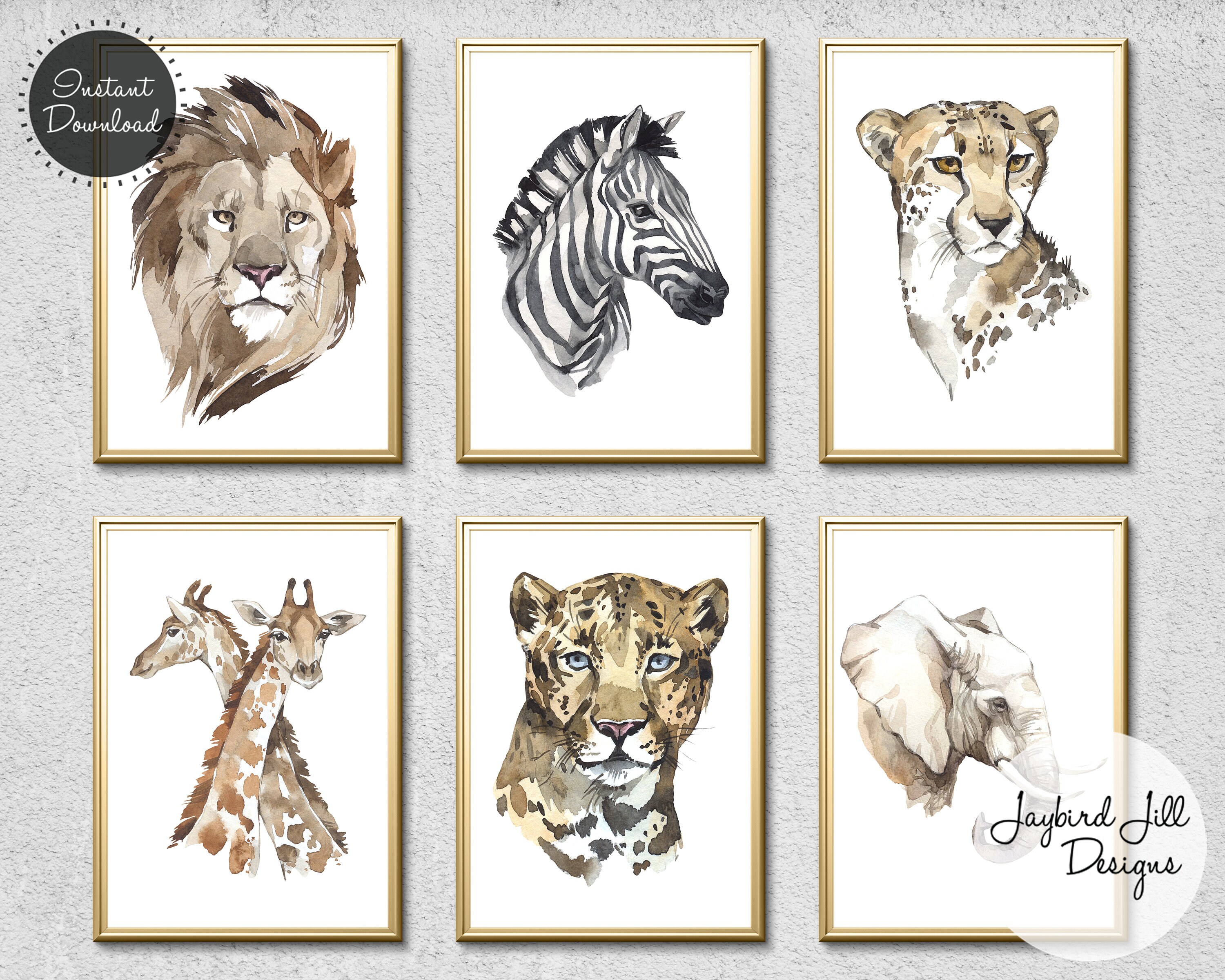 African Animals Watercolor Paintings / Set of Six / Safari | Etsy