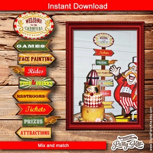Circus Signs | Carnival Signs | Directional Signs | Arrow Signs - PRINTABLE - Instant Download - by DigitalPartyKits