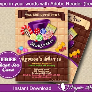 Inspired Willy Wonka Invitation 5x7" | Wonka Party | Chocolate -You EDIT with Adobe Reader & PRINT- Instant Download- DIY- Paper Dove