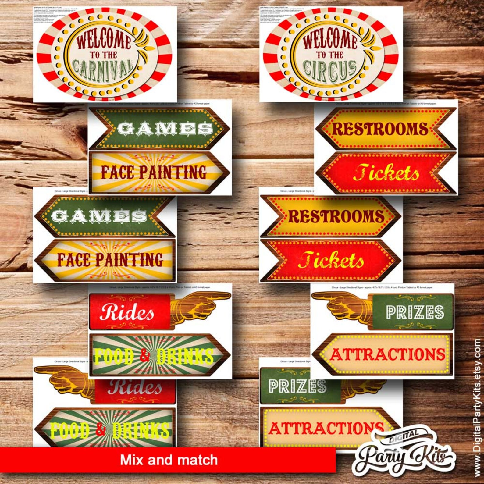 Circus Signs Carnival Signs Directional Signs Arrow Etsy