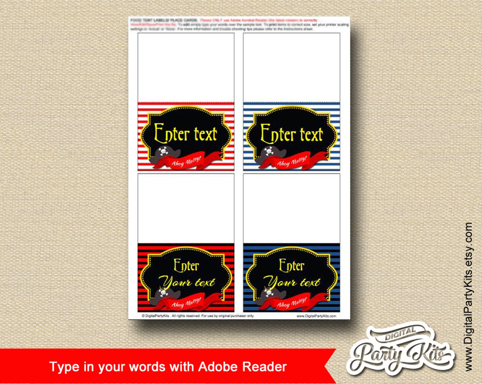 Pirate Food Labels Pirate Place Cards Pirate Placement - Etsy