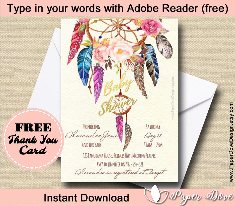 Dream Catcher Baby Shower Invitation 5x7 Boho Etsy