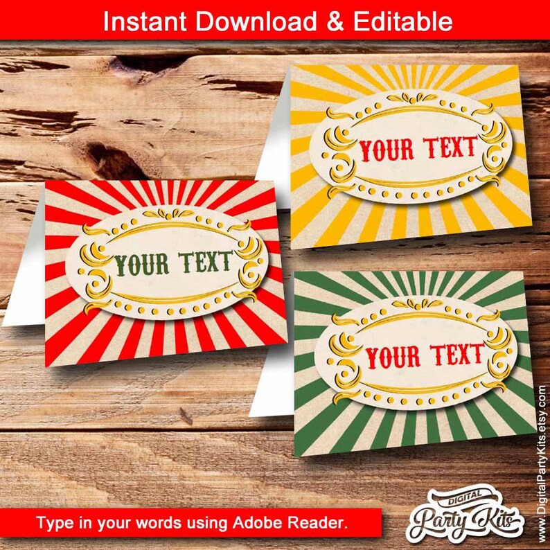 Vintage Circus Food Label / Carnival Food Labels / Circus Place Cards ...