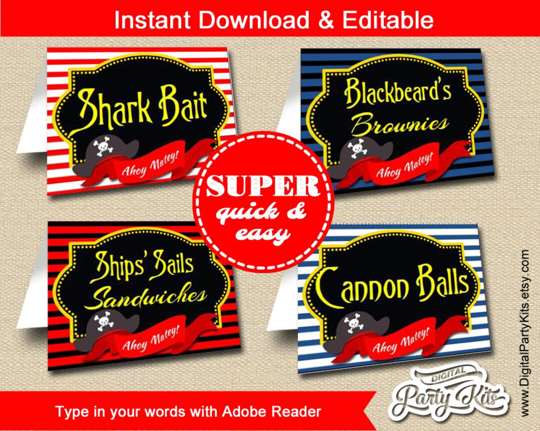 Pirate Food Labels Pirate Place Cards Pirate Placement Etsy