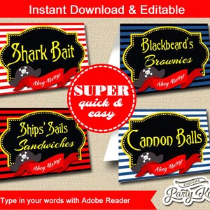 Pirate Food Labels Pirate Place Cards Pirate Placement - Etsy