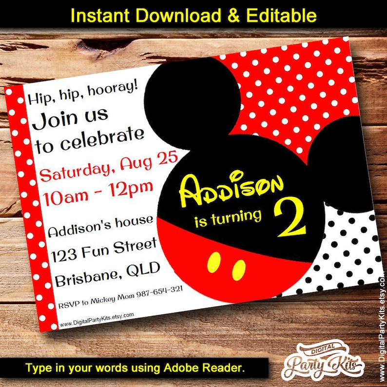 Inspired Mickey Mouse Invitation Editable Printable Do Etsy