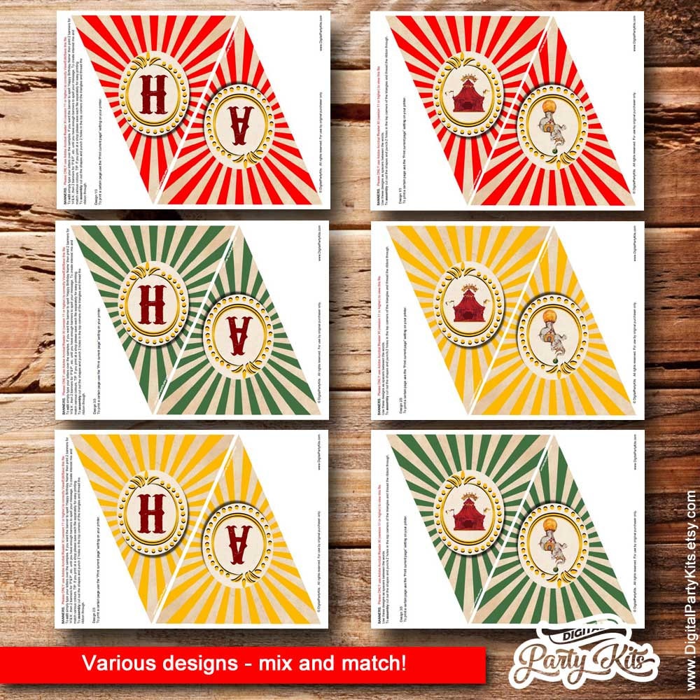 Vintage Circus Pennant Banner / Carnival Pennant Banner - EDITABLE ...