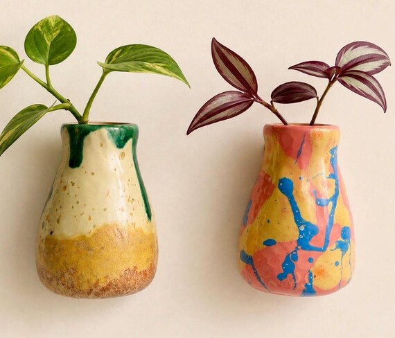 Handmade Ceramic Wall Vase - Tiny Wall Propagator - Flower and Plant Cutting Holder