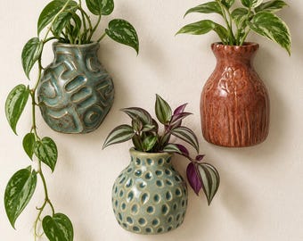 Small Handmade Wall Vases for Propagation - Earthenware Pottery - Miniature Art