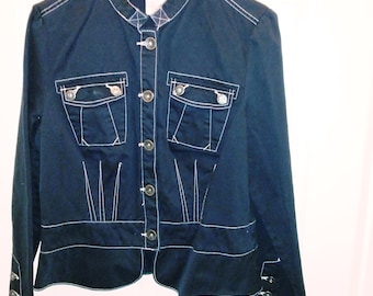 Blue Jean Jacket, Denim Jacket, Vintage Jean Jacket, Faded Glory Jacket, 90’s Jean Jacket, Women's Vintage Jacket, Dark Blue Denim, Western