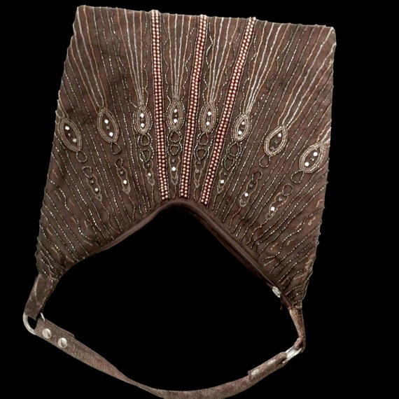 Vintage Brown Beaded Handbag, Beaded Purse, Hobo … - image 8