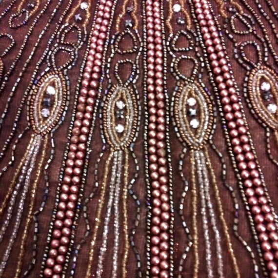 Vintage Brown Beaded Handbag, Beaded Purse, Hobo … - image 2