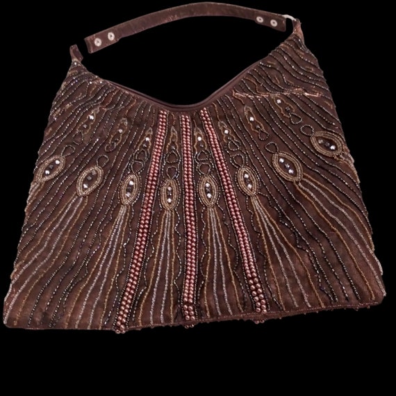 Vintage Brown Beaded Handbag, Beaded Purse, Hobo … - image 6